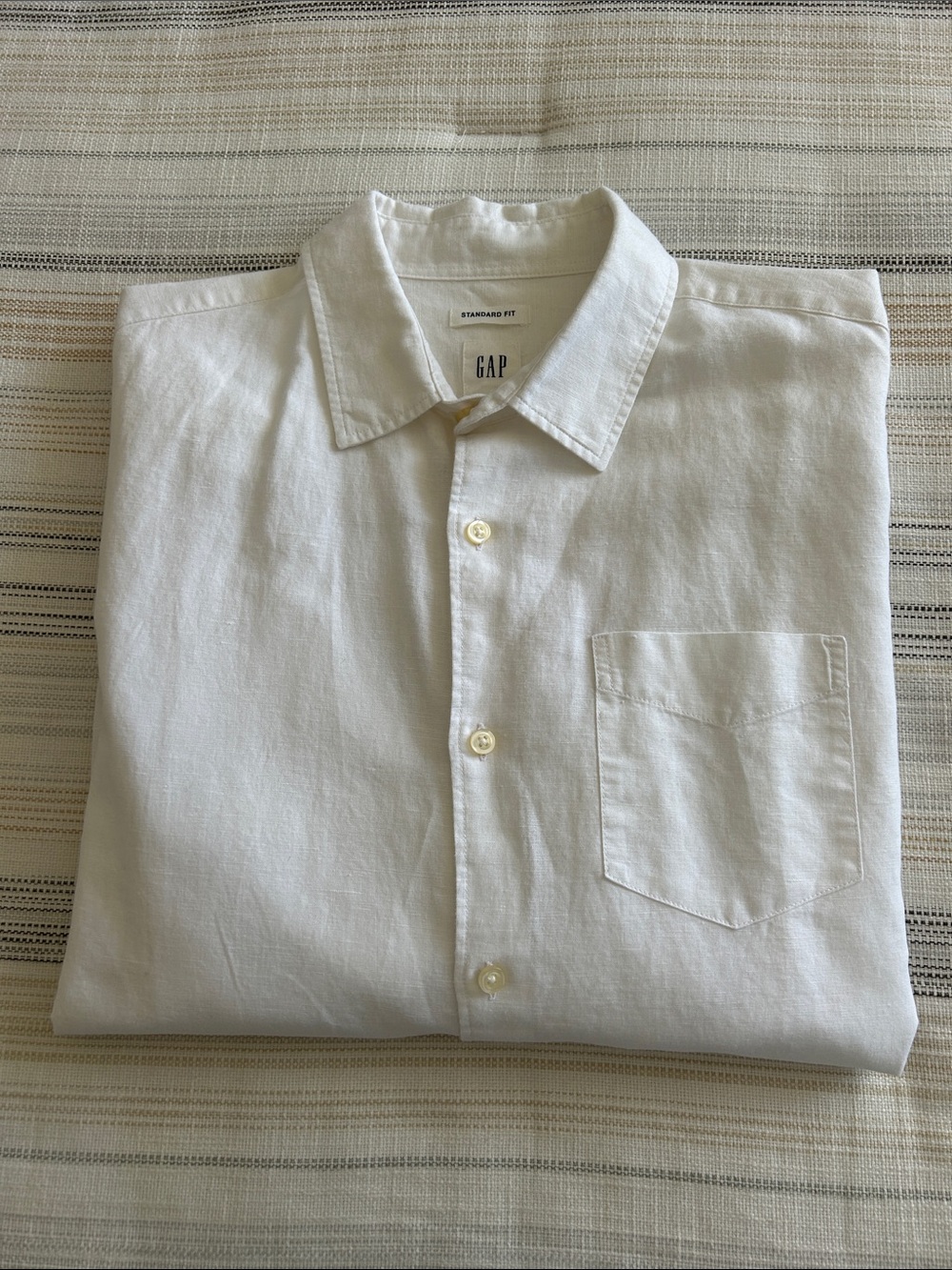 GAP White Men's Long-Sleeve Linen Shirt in Off White Color
